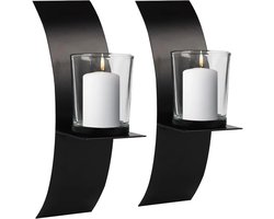 Kandelaar - Kaarshouder - Wandmontage - Set van 2 - Zwart - Ijzer - 20.5x11x6cm per stuk - 0.65 kg
