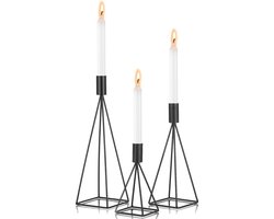 Kandelaar kandelaar 3-delige set, metalen decoratieve kandelaar in verschillende maten, vintage kaarsenstandaard tafeldecoratie voor bruiloft woonkamer tafel, zwart