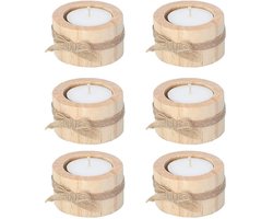 Kandelaar, klein, 6 stuks, hout, kandelaars voor staafkaarsen, kaarsenhouder, hout, vintage theelichthouders voor feest, bruiloft, Halloween, Kerstmis, woondecoratie, jubileum, woning (S)