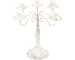 Kandelaar met 3 armen - Kaarsenhouder metaal - Sfeervol dineren - Europees vintage design - 35 cm hoog - Wit