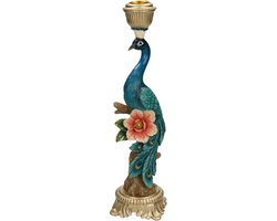 Kandelaar - Pauw - Kaarsenhouder - Polyresin Goud en Blauw - 29 cm hoog