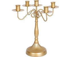 Kandelaar Set - Kaarsenhouder Metaal - Tafeldecoratie - Uniek Vintage Design - 32 cm Hoog - Koperkleurig