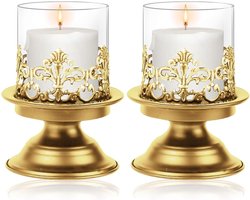 Kandelaar Set - Kaarsenstandaard Glas - Sfeervolle Decoratie - Elegant Bloemendesign - 103 x 15 cm - Goud