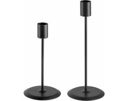 Kandelaar Set van 2 - Kaarsenstandaard - Kaarsenhouders - Kandelaars Groot en Klein - Decoratieve accessoires - Metaal - Zwart