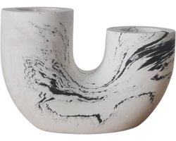Kandelaar U vorm asymmetrisch kaars houder voor twee kaarsen - marmer- hoogte 5.5 cm -