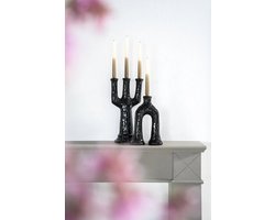 Kandelaar van zwart geglazuurd aardewerk - Breedte 34 cm x Hoogte 43 cm - Blix Large - By Boo - Geschikt voor 3 reguliere dinerkaarsen