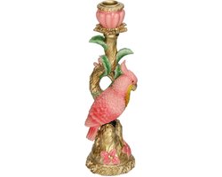 Kandelaar Vogel Pink 9x8x28cm - Kaarsenhouder Roze