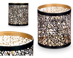 Kandelaar - Waxinelichthouder - Sfeerlicht - Abstract - Zwart met goud - Metaal - 9x9x10cm