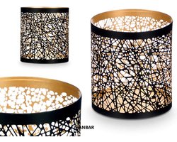 Kandelaar Zwart - Goud - Abstract - Opengewerkt - Theelicht
