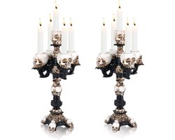 Kandelaar Zwart Halloween - 3 Armige Kandelaar - Gotisch Schedel Ontwerp - Vintage Tafel Decoratie Voor Woonkamer En Slaapkamer