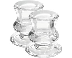 Kandelaar/kaarsenhouder voor dinerkaarsen - 2x stuks - 6 cm - Glas - Transparant - Houder geschikt voor dinerkaarsen