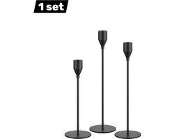 Kandelaars - Metalen taps toelopende kandelaars - Perfect voor schoorsteenmanteldecoratie, bruiloften, herdenkingen - Kaarsenhouderornamenten, kaarsgereedschap - Set van 3 in zwart