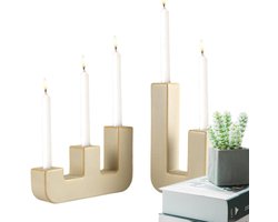 Kandelaars Set - Kaarsen Houders - Tafel Decoratie - Gemaakt Van Keramiek - Set Van 2 - Grijs En Blauw