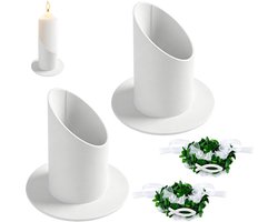 Kandelaars Set - Kaarsenhouders Metaal - Feestelijke Decoratie - Met Druppelbescherming - 8cm Diameter - Wit