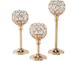 Kandelaars Set - Kaarsenstandaards Kristal - Sfeerverlichting Creëren - Drie Verschillende Hoogtes - 17 22 27 cm - Goud