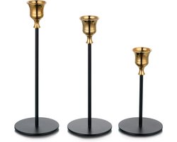 Kandelaarshouders Taper Kaars Decoratieve Stok Houder Thuis Mantel Eettafel Kerst Bruiloft - Set van 3 Goud Zwart Centerpiece Decoraties 145-20-22cm. vloerkandelaar