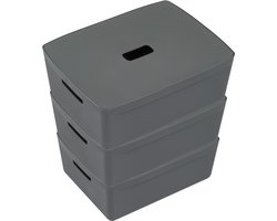 Kangaro opbergboxen - 20 liter - antraciet -set van 3 stuks inclusief deksels - K-670132-3