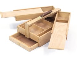 Kangaro schilderskist - multifunctioneel - 3 lagen, 4 laden - beukenhout met handvat - 23.5x13x34cm