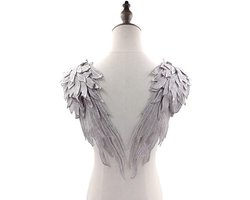 Kant bestickte vleugels applicatie DIY kleding accessoires schouderflicken kant applicatie engel patches DIY kleding accessoires veelkleurig kantmotieven patches - zilver