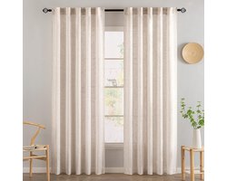 Kant en klaar gordijn - 2 stuks - gordijnen - 127×214cm linnen gordijnen - gordijnen kant en klaar - doorschijnend gordijnen - voor slaapkamers en woonkamers - Beige
