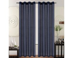 Kant en Klaar Vitrage Gordijn - Met Ringen - 140x240 cm - Marineblauw