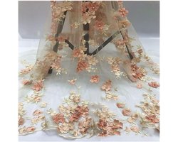 Kant stof borduurstof met vier klavertjes mesh stof voor doe-het-zelf naaien handgemaakte kleding trouwjurk woondecoratie 129,5 cm breed oranje