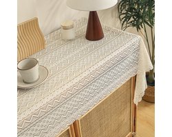 Kant Tafelloper 35x160cm – Macrame Haken Crème Kleed – Voor Ladekast en Slaapkamer – Modern Woondecoratie Beige