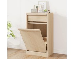 Kantelbare Prullenbak Kast - Luxe Afvalbak Kast Houtlook - Keukenkast met Lade - Huisdiervriendelijk - Voor Afvalbak van ca. 38 Liter - Natuurlijk Hout