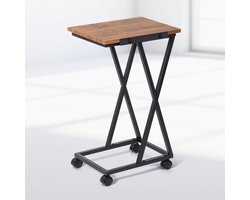 Kantelblad Bijzettafel - Stalen Bankpunt - Wielen en Verstelbare Poten - Eenvoudige Montage - Woonkamer Slaapkamer Balkon - Bruin en Zwart
