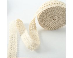 Kanten Band Katoen Boord Vintage Sierkant Gehaakt Sierband Stof voor Naaien Handwerk Bruiloft Decoratie (20 m Beige)
