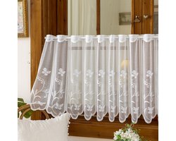 Kanten gordijn – M – Breedte 100 cm x Hoogte 60 cm – Geschikt voor roedes tot 3 cm – Met tunnelzoom – Geschikt voor deuren, keukens en slaapkamers – Lichtgewicht, halfdoorzichtig kant/gaas – Ideaal voor keukens, woonkamers – Roede niet inbegrepen