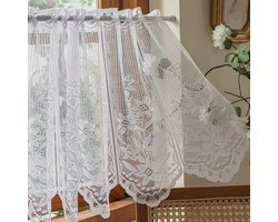 Kanten gordijn – M – Breedte 100 cm x Hoogte 60 cm – Geschikt voor roedes tot 3 cm – Met tunnelzoom – Geschikt voor deuren, keukens en slaapkamers – Lichtgewicht, halfdoorzichtig kant/gaas – Ideaal voor keukens, woonkamers – Roede niet inbegrepen