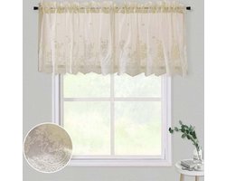 Kanten gordijnen, kort model, transparante stof, bloemenpatroon, beige, 130x41 cm