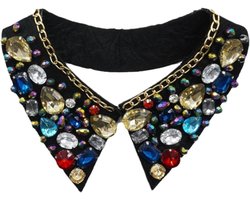 Kanten kraag met gekleurde glazen strass-steentjes ​​​​​strass kraag valse kraag hemd nep kraag decoratieve kanten uitsparing voor vrouwen naaien knutselbenodigdheden blouses kleding