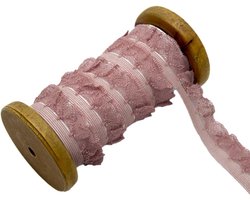 Kanten lint, geplooide kant, geplooide ruches, chiffonband, decoratieve band, sierband, kanten rand voor naaien, handwerk, bruiloft, party, decoratie, 2 cm, oudroze