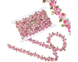Kanten lint met bloemen, 1,5 m en 2,3 cm, geborduurde linten met bloemenkant en rozen, decoratieve versieringen voor naaiwerk