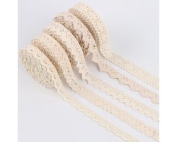 Kanten linten, 5 rollen x 5 m, vintage kanten band, beige, kanten rand, decoratieve band, kanten rand, vintage decoratie voor doe-het-zelf, geschenkdoos, vaas, kaarsglazen, bruiloft