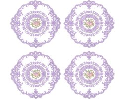 Kanten placemats set van 4 in lila - Retro Franse gehaakte deksels - Ronde geborduurde tafelmat voor eettafel en keukenfeest