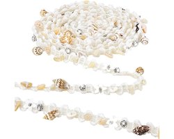 Kanten rand van katoen, 10 mm, wit kantlint met ruches, bohemien lint versierd met strass-steentjes, voor kleding, lampenkap, gordijnen en woondecoratie