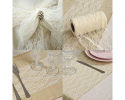 Kanten tafelloper voor keuken en eettafel - decoratie voor bruiloft, verjaardag, communie - blauw - 15 cm x 22 m