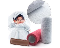 Kanten tafelloper voor keuken en eettafel - decoratie voor bruiloft, verjaardagen, communie - wit - 15 cm x 22 m