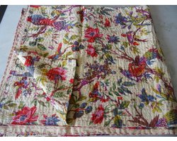Kantha Dekbed - Sprei Plaid - Decoratief Gebruik - Handgemaakt Ontwerp - Kingsize - Goud