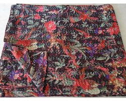 Kantha Quilt - Patchwork Deken - Bedden Opdekken - Handgemaakt Decoratief - Queen Size - Veelkleurig