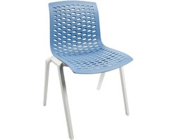 Kantinestoel Flex Frame Wit Zitting Blauw