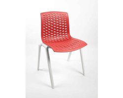 Kantinestoel Flex Frame Wit Zitting Rood