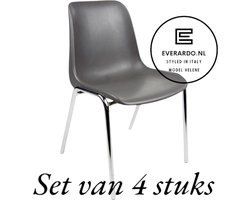 Kantinestoel Helene Antraciet -set van 4- verchroomd onderstel kantinestoel stapelstoel kuipstoel vergaderstoel tuinstoel kantine stoel stapel stoel tuin stoel kantinestoelen stapelstoelen kuipstoelen arenastoel schoolstoel bezoekersstoel Everardo