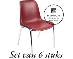 Kantinestoel Helene Bordeauxrood -set van 6- verchroomd onderstel kantinestoel stapelstoel kuipstoel vergaderstoel tuinstoel kantine stoel stapel stoel tuin stoel kantinestoelen stapelstoelen kuipstoelen arenastoel schoolstoel bezoekersstoel Everardo