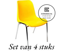 Kantinestoel Helene Geel -set van 4- verchroomd onderstel kantinestoel stapelstoel kuipstoel vergaderstoel tuinstoel kantine stoel stapel stoel tuin stoel kantinestoelen stapelstoelen kuipstoelen arenastoel schoolstoel bezoekersstoel Everardo