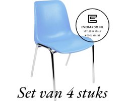 Kantinestoel Helene Lichtblauw -set van 4- verchroomd onderstel kantinestoel stapelstoel kuipstoel vergaderstoel tuinstoel kantine stoel stapel stoel tuin stoel kantinestoelen stapelstoelen kuipstoelen arenastoel schoolstoel bezoekersstoel Everardo