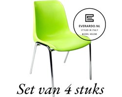 Kantinestoel Helene Limegroen -set van 4- verchroomd onderstel kantinestoel stapelstoel kuipstoel vergaderstoel tuinstoel kantine stoel stapel stoel tuin stoel kantinestoelen stapelstoelen kuipstoelen arenastoel schoolstoel bezoekersstoel Everardo